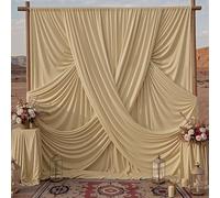 gogoparti Cortinas de Fondo Beige sin Arrugas de 3 x 20 pies para Fiestas, 4 Paneles de 1.5 m x 3 m, Cortinas de Fondo de poliéster Beige para decoración de Bodas, cumpleaños