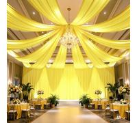 gogoparti Cortinas de Techo Amarillas Suaves de 30 x 20 pies para Bodas y Fiestas, 6 Paneles de Cortinas de 5 x 20 pies de Largo, Tela sin Arrugas para decoración de Tienda de campaña, cumpleaños y
