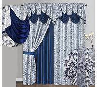 GOHD Samba Star Cortina de Ventana Jacquard con Cenefa Elegante adjunta y Reverso de tafetán, Juego de 2 Unidades, Cada Pieza Tiene 137,16 cm de Ancho x 228,6 cm de caída con una Cenefa de 45,72 cm,