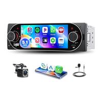 GOHHDL 1 DIN Radio para Coche con IPS Pantalla de 5.1 Pulgadas con Wireless CarPlay Android Auto, Bluetooth 5.2 Pantalla HD Radio con Mirror Link, USB/AUX, FM Radio, SWC, EQ Cámara Traser Mic