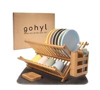 gohyl Escurridor de Platos de Cocina para encimera de Cocina, Estante de Secado de Platos de bambú, Estante Plegable de Madera, Estante de Secado de Platos de Cocina, Estante de Secado de Platos de 2