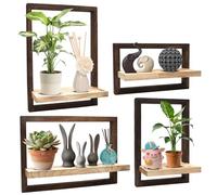 Gohytal Baldas Pared de 4 Piezas de Metal y Madera, Flotantes para la Pared Decoración Cuadrada para Libros para Baño Salón Oficina Sala de Estar Cocina Dormitorio