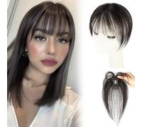 Gohytal Clip in Pony Clip on Air Bangs French Pony Clip in Haareil für dünner Haar Oberkopf Fflauschiger Glatter Hair Topper Haareile HaarTopper Haareil für Dünnes Haar Haareil mit Klammer für Frauen