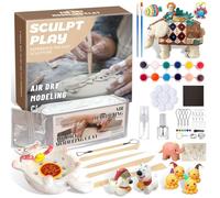 Gohytal Juego de alfarería, juego de cerámica de arcilla para principiantes, juego de alfarería para el hogar con pinturas acrílicas, sellos y herramientas, juego de cerámica para adultos y niños