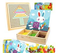 Gohytal Juego de mosaico para niños, juguetes a partir de 2, 3, 4, 5 años, mosaico de madera, juego de manualidades, tenedores con cuentas y tarjetas Montessori, regalos 3D para niños/niñas