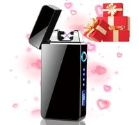 Gohytal Mechero Electrónico USB, Regalos Dia del Padre Hombre, Encendedor Eléctrico Recargable, Mechero Doble Arco sin Llama Prueba de Viento Indicador de Batería Regalo para Papá Hombres Cumpleaños