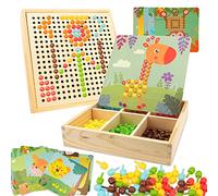 Gohytal Mosaico Pegboard Juego para niños, Juegos de 2 3 4 5 años Mosaico Artesanía Conjunto Pegboard Tenedores Madera Montessori Pegboard Juego 3D para Niños/Niñas Regalo de Cumpleaños