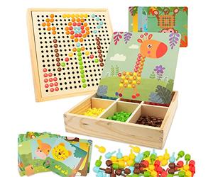 Gohytal Mosaico Pegboard Juego para niños, Juegos de 2 3 4 5 años Mosaico Artesanía Conjunto Pegboard Tenedores Madera Montessori Pegboard Juego 3D para Niños/Niñas Regalo de Cumpleaños Navida