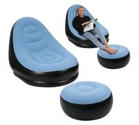 Gohytal Sofá inflable, con taburete, sofá de aire impermeable, portátil, inflable, sofá de aire con paquete portátil para camping, vacaciones, piscina, fiestas en la playa, patio trasero, gris