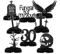 Goiern Paquete De 8 Decoraciones De Mi Muerte De 20 Años Rip Accesorios para Fiesta De Cumpleaños Gótica Centro De Mesa De Panal Brillante para Celebrar Un 30º Cumpleaños