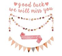 Goiern “We Will Miss You” Banner Rose Gold Decoración de Retiro con Guirnalda de Triángulos Brillantes Buena Suerte Banner de Graduación para Fiesta de Despedida