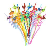 GOIYZTTR 16 Pajitas de Plástico Reutilizables Multicolor Dinosaurio Pajitas Rizadas Ideal para Decoraciones de Fiesta