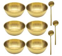 GOIYZTTR Conjunto de 6 Cuencos Aperitivos Acero Inoxidable Tazón de Salsa Dorada Mini Ronda Condimento Platos con 3 Cucharas Para Diversos Condimentos