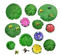 GOIYZTTR Juego de 24 Artificiales Flotantes Lirio de Agua, Plantas Flotantes Estanque Loto Artificial con Artificial Rana Hojas de Loto para Acuario Estanque
