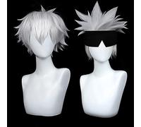 Gojo Satoru Cosplay Pelucas Anime Jujutsu Kaisen Gojo Pelo sintético corto resistente al calor con gorro de peluca peluca fiesta peluca sin parche en el ojo