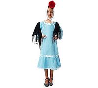 Gojoy shop - Disfraz de Chulapa Madrileña para Niñas, Contiene: Vestido, Mantón, Pañuelo, Clavel y Mochila de Cuerdas. (2 colores y 8 tallas diferentes.) (AZUL, 6-12 MESES)