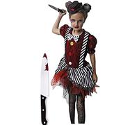 Gojoy shop- Disfraz de Payasa Loca para Niñas y Adulta Halloween (Contiene:Vestido,Tocado,Cuchillo de Broma y Mochila de Cuerdas.4 Tallas Diferentes)
