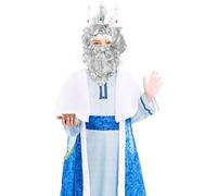 Gojoy shop-Disfraz de Rey Mago Baltasar, Caspar ó Melchor para Niños Navidad Carnaval (Contien:Corona,Túnica,Bata,Cinturón,Capa,Barba,Peluca y Mochila de Cuerdas) (REY MAGO MELCHOR, 3-4 años)