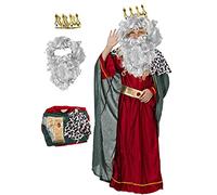 Gojoy shop-Disfraz de Rey Mago Melchor,Baltasar,Caspar para Niños Navidad Carnaval (Contiene:Corona,Barba，Túnica,Capa,Cinturón y Mochila de Cuerdas.) (Rey Mago Melchor, 5-6 años)