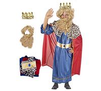Gojoy shop-Disfraz de Rey Mago Melchor,Baltasar,Caspar para Niños Navidad Carnaval (Contiene:Corona,Barba，Túnica,Capa,Cinturón y Mochila de Cuerdas.) (Rey Mago Caspar, 10-12 años)