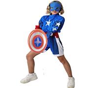 Gojoy shop- Disfraz de Superhéroe Capitán Estelar para Niñas y Adulta Carnaval Halloween(Contiene:Camiseta,Pantalón,Cinturón,Guantes,Antifaz,Escudo y Mochila de Cuerdas.) (7-9 años)