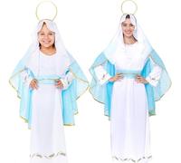 Gojoy shop-Disfraz de Virgen María para Niñas y Adultas Navidad Carnaval (Contiene:Chal,Diadema,Capa,Tunica,Cinturón y Mochila de Cuerdas.) (adulta S=150-155CM)