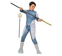 Gojoy shop-Disfraz Tridente de Principe Dios del Mar Neptunia para Niños Hombres Carnaval(Contiene:Tridente,Mono Azul,Cubrebotas y Mochila de Cuerdas.) (10-12 años)