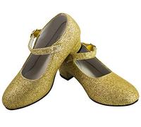 Gojoy shop- Zapato con Tacón de Danza Baile Flamenco o Sevillanas para Niña y Mujer,Contiene : Zapato con Tacón y Mochila de Cuerdas. 13 Colores Disponibles (P- Dorado, 33)