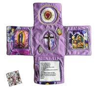 Gokame Devocional de bolsillo hecho a mano, edición de fe, kit de oración de viaje católico de 10 pulgadas con cruz, imágenes de santos y oraciones españolas, regalo (Purple)