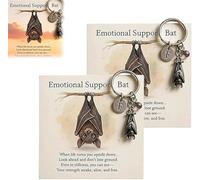 Gokame Emotional Support Bat Inspirational Keychain, Metal Bat Pendant with inspirational Poem Card, Purple Crystal Pendant, Upside Down Bat Shape, Bats Key Ring for Backpack,Anxiety Relief (2)