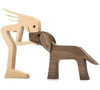 Gokame Handmade Wooden Statue, Family Puppy Cat Wooden Carving Ornaments, Natural Solid Wood Cute Puppy - Kitty and People Crafts Statue Sculpture Ornament Home Decor (Women and Dog)