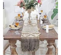 Gokelomg Camino de mesa de macramé, decoración para mesa de boda, estilo vintage, casa de campo y comedor bohemio, beige y