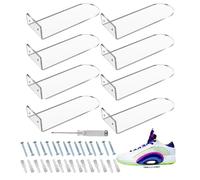 Gokelomg Estantes flotantes para sostenedor de zapatos montado en una pared 8 conjunto, estantes flotantes de acrílico transparente para la colección de zapatillas de vitrina