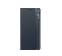 GOKEN Clear Smart View Funda para Samsung Galaxy S21 FE 5G, Carcasa de Cuero Espejo,Prima PU Cuero Case con Clear Ventana, Mirror Flip Folio Cover con Soporte Plegable, Azul Real