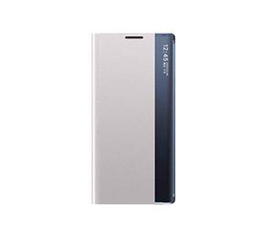 GOKEN Clear Smart View Funda para Samsung Galaxy S21 FE 5G, Carcasa de Cuero Espejo,Prima PU Cuero Case con Clear Ventana, Mirror Flip Folio Cover con Soporte Plegable, Plata