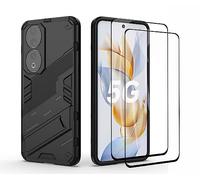 GOKEN Funda para Honor 90 y 2 Piezas Cristal Templado, PC + TPU Silicona Tough Armor Protección Carcasa, Robusta Antigolpes Estuche con Soporte Vertical y Horizontal, Negro