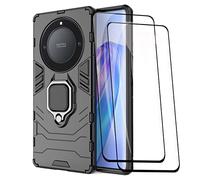 GOKEN Funda para Honor X9a / Magic5 Lite 5G (Magic 5 Lite 5G) y 2 Cristal Templado, PC + TPU Silicona Tough Armor Protección Carcasa, Antigolpes Estuche con 360° Magnético Anillo Kickstand, Negro
