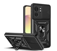 GOKEN Funda para Motorola Edge 40, Carcasa Armor de Doble Capa (Suave Silicona & PC Rígido), Cubierta Protectora de Lente Deslizante, Anillo Rotativo 360°, Case Antigolpes, Cover -Negro