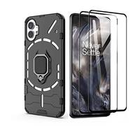 GOKEN Funda para Nothing Phone (1) y 2 Cristal Templado, PC + TPU Silicona Tough Armor Protección Carcasa, Robusta Antigolpes Estuche con 360° Magnético Anillo Kickstand, Negro