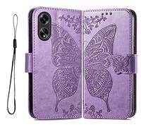 GOKEN Funda para OPPO A18 4G / OPPO A38 4G, Leather Folio Carcasa con Billetera con Magnético, Relieve Dibujo, TPU PU Cuero FILP Case Cover con Soporte/Tapa Tarjetas, Púrpura Ligero