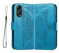 GOKEN Funda para OPPO A18 4G / OPPO A38 4G, Leather Folio Carcasa con Billetera con Magnético, Relieve Dibujo, TPU PU Cuero FILP Case Cover con Soporte/Tapa Tarjetas/Azul