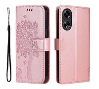 GOKEN Funda para OPPO A18 4G / OPPO A38 4G, Leather Folio Carcasa con Billetera, Relieve, Magnética Premium TPU PU Cuero FILP Case Cover con Soporte Tapa Tarjetas, Oro Rosa