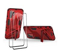 GOKEN Funda para OPPO A94 5G / Reno 5Z (Reno5 Z) y 2 Piezas Cristal Templado, PC + TPU Silicona Tough Armor Protección Carcasa, Robusta Antigolpes Estuche con Soporte Vertical y Horizontal, Rojo