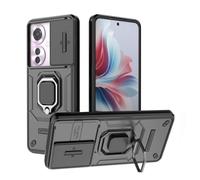 GOKEN Funda para OPPO Reno 11F 5G, Armor Carcasa de Silicona Suave y PC Rígido Antigolpes con Anillo Rotativo 360° y Cover Protector Deslizable para Lente, Case -Negro