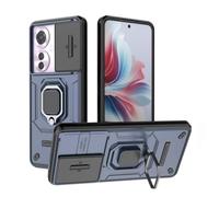 GOKEN Funda para OPPO Reno 11F 5G, Armor Carcasa de Silicona Suave y PC Rígido Antigolpes con Anillo Rotativo 360° y Cover Protector Deslizable para Lente, Case -Azul