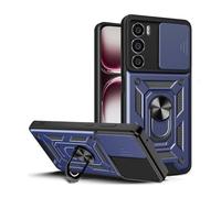 GOKEN Funda para OPPO Reno 12 Pro 5G, Carcasa Armor de Doble Capa (Suave Silicona & PC Rígido), Cubierta Protectora de Lente Deslizante, Anillo Rotativo 360°, Case Antigolpes, Cover -Azul