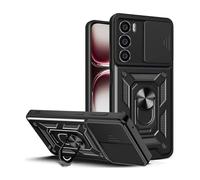 GOKEN Funda para OPPO Reno 12 Pro 5G, Carcasa Armor de Doble Capa (Suave Silicona & PC Rígido), Cubierta Protectora de Lente Deslizante, Anillo Rotativo 360°, Case Antigolpes, Cover -Negro