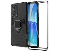 GOKEN Funda para OPPO Reno 6 Pro 5G (OPPO Reno6 Pro 5G) y 2 Cristal Templado, PC + TPU Silicona Tough Armor Protección Carcasa, Robusta Antigolpes Estuche con 360° Magnético Anillo Kickstand, Negro