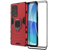 GOKEN Funda para OPPO Reno 6 Pro 5G (OPPO Reno6 Pro 5G) y 2 Cristal Templado, PC + TPU Silicona Tough Armor Protección Carcasa, Robusta Antigolpes Estuche con 360° Magnético Anillo Kickstand, Rojo