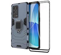 GOKEN Funda para OPPO Reno 6 Pro 5G (OPPO Reno6 Pro 5G) y 2 Cristal Templado, PC + TPU Silicona Tough Armor Protección Carcasa, Robusta Antigolpes Estuche con 360° Magnético Anillo Kickstand, Azul
